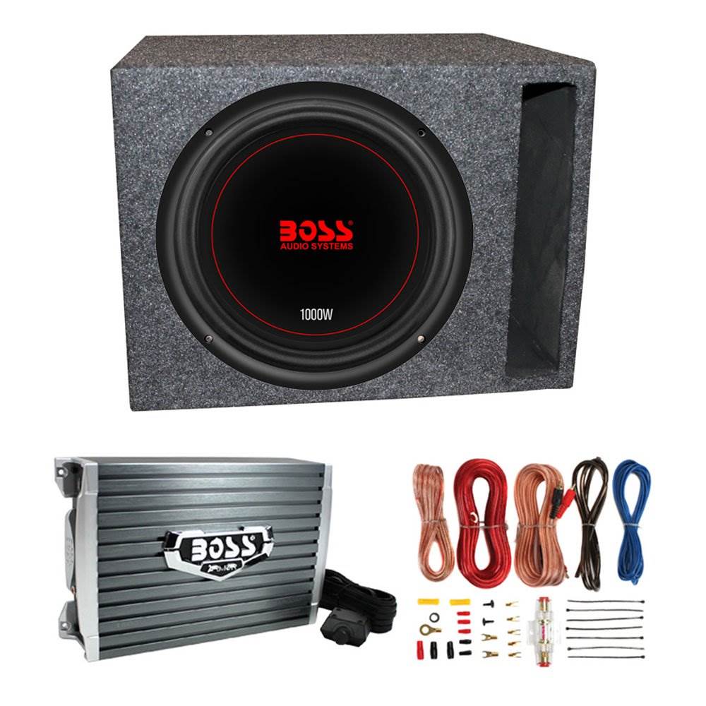 Boss Chaos Exxtreme 10" 1000W 4 Ohm Subwoofer w/ Vented Box, Amplifier & Wiring