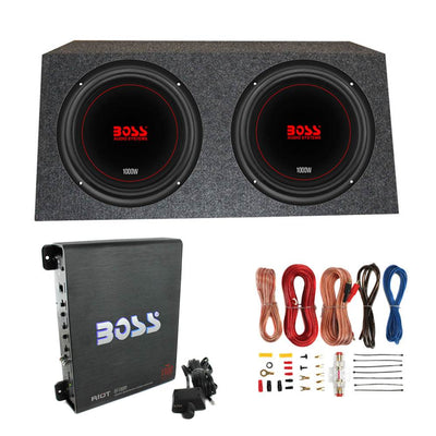 Boss Chaos Exxtreme 10" 1000W 4 Ohm Subwoofer (Pair) w/ Box, 1100W Amp & Wiring