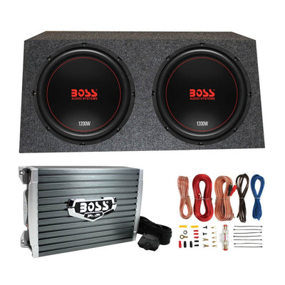 Boss Chaos Extreme 12" 1200W 4 Ohm Subwoofer (Pair) w/ Box, Amplifier & Wiring