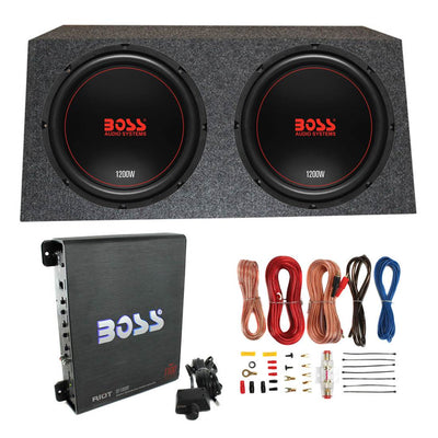 Boss Chaos Exxtreme 12" 1200W 4 Ohm Subwoofer (Pair) w/ Box, Mono Amp & Wiring