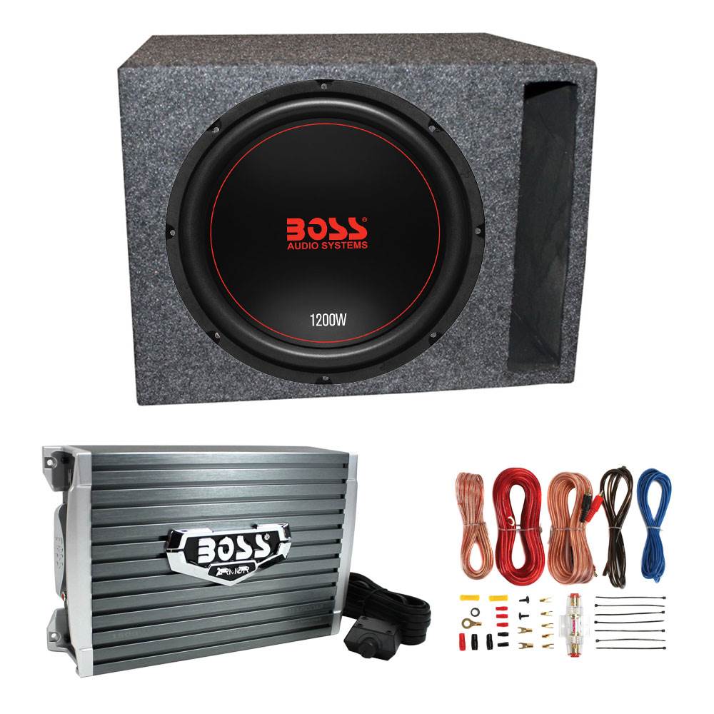 Boss Chaos Exxtreme 12" 1200W 4 Ohm Subwoofer w/ Vented Box, Amplifier & Wiring