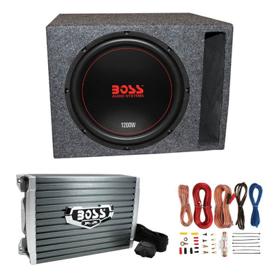 Boss Chaos Exxtreme 12" 1200W 4 Ohm Subwoofer w/ Vented Box, Amplifier & Wiring
