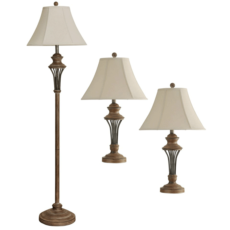 Abode 84 3 Piece Brown Rustic Moraga Floor Light and Table Lamp Set (Open Box)