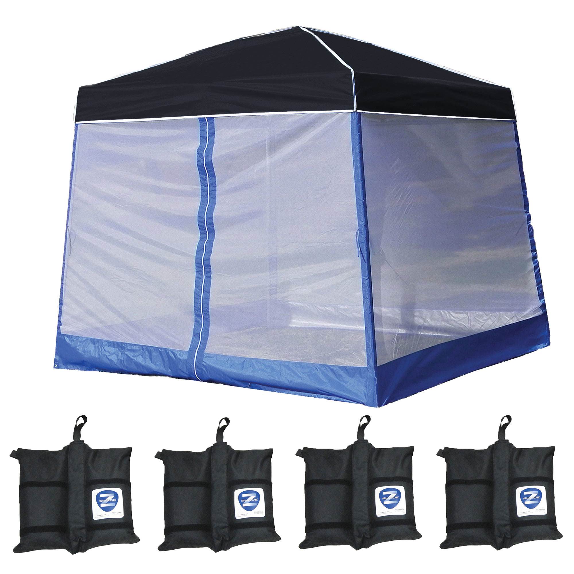Z-Shade 10' x 10' Angled Leg Instant Black Canopy Shelter with Screen & Weights