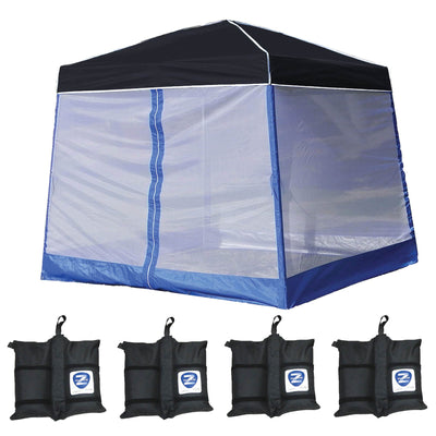 Z-Shade 10' x 10' Angled Leg Instant Black Canopy Shelter with Screen & Weights - VMInnovations