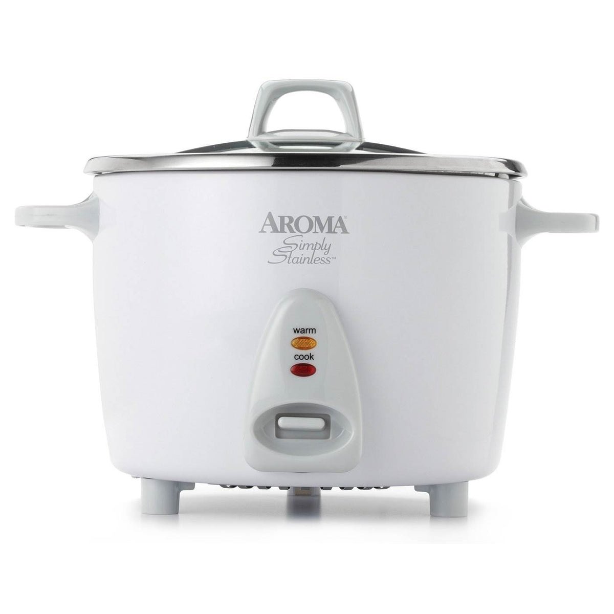 Aroma 6 Cup Cooked Simply Stainless Nonstick Rice Cooker Pot, White (Open Box)