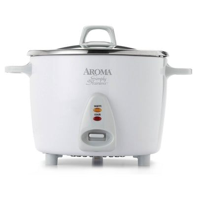 Aroma 6 Cup Cooked Simply Stainless Nonstick Rice Cooker Pot, White (Open Box)