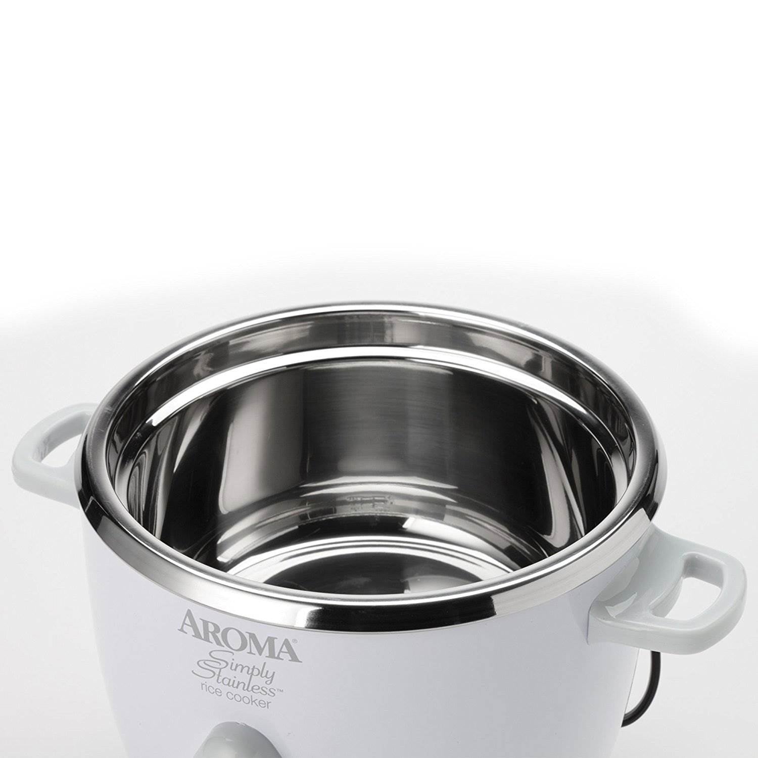 Aroma 6 Cup Cooked Simply Stainless Nonstick Rice Cooker Pot, White (Open Box)
