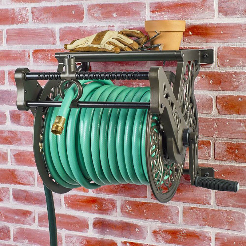 Liberty Garden Wall Mounted Heavy Gauge Aluminum Hanging Hose Reel with Guide