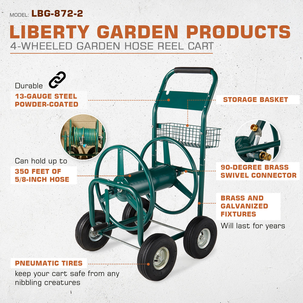 Liberty Garden Products 4 Wheel Hose Reel Cart Holds up to 350 Feet (Open Box) - VMInnovations