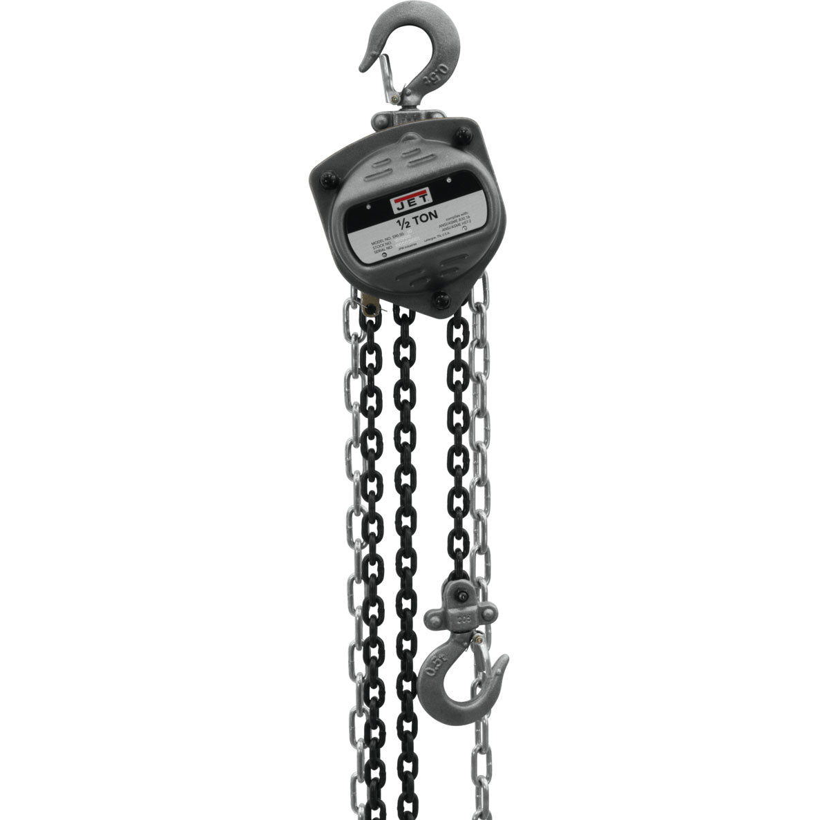 Jet S90-050-30 Contractor 0.5 Ton Hand Chain Hoist with 30 Foot Lift & 2 Hooks