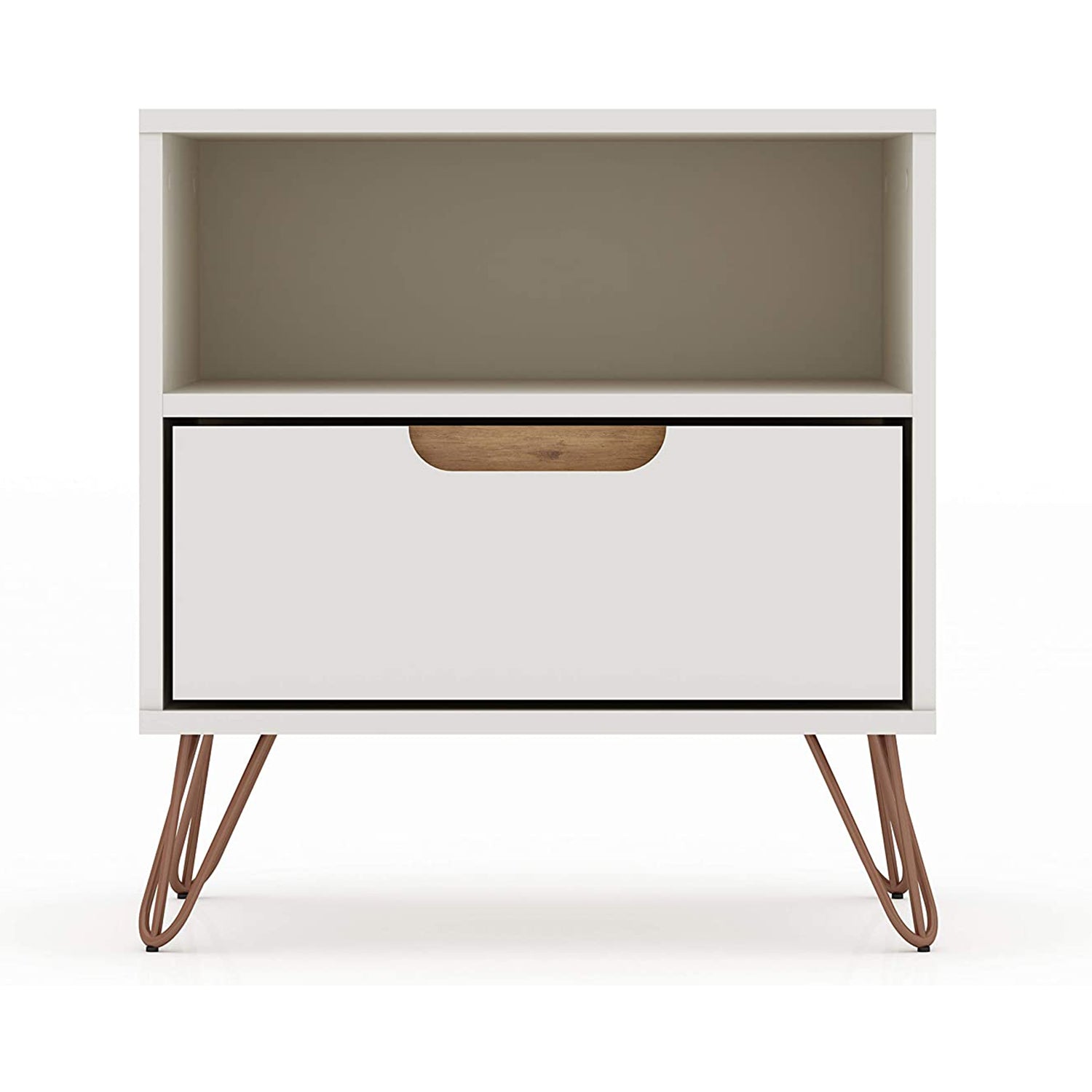 Manhattan Comfort Rockefeller Modern 1 Drawer Nightstand, Off White & Nature
