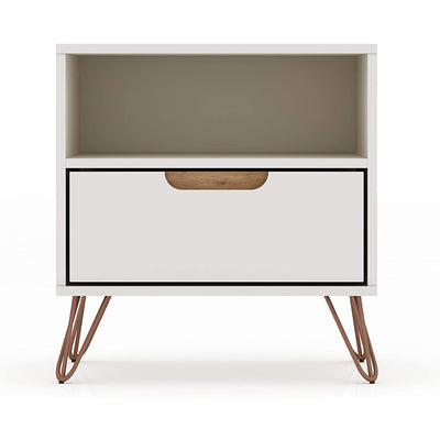 Manhattan Comfort Rockefeller Modern 1 Drawer Nightstand, Off White & Nature