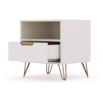 Manhattan Comfort Rockefeller Modern 1 Drawer Nightstand, Off White & Nature