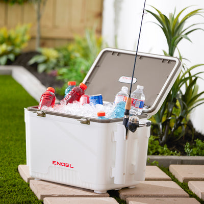 Engel 30-Quart Bait Box and Cooler with Rod Holders, White (Open Box) - VMInnovations