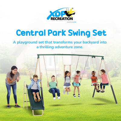 XDP Recreation Childrens Playground Metal Structure Swing Set, Slide (Open Box) - VMInnovations