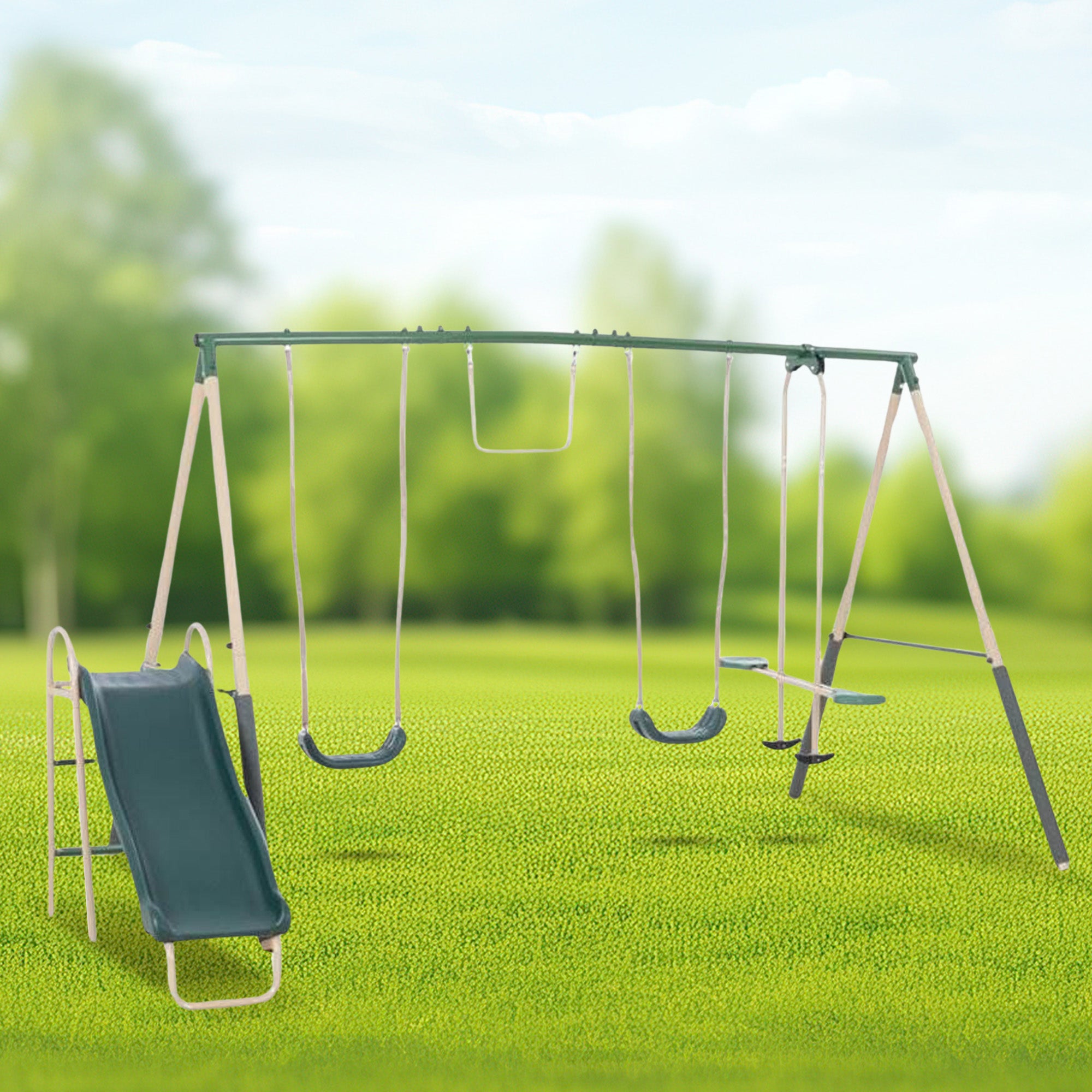 XDP Recreation Childrens Playground Metal Structure Swing Set, Slide (Open Box) - VMInnovations