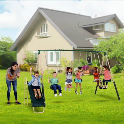 XDP Recreation Childrens Playground Metal Structure Swing Set, Slide (Open Box) - VMInnovations
