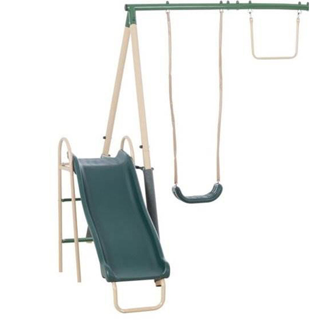 XDP Recreation Outdoor Central Park Swing Set w/ Slide, Glider, & Trapeze, Green