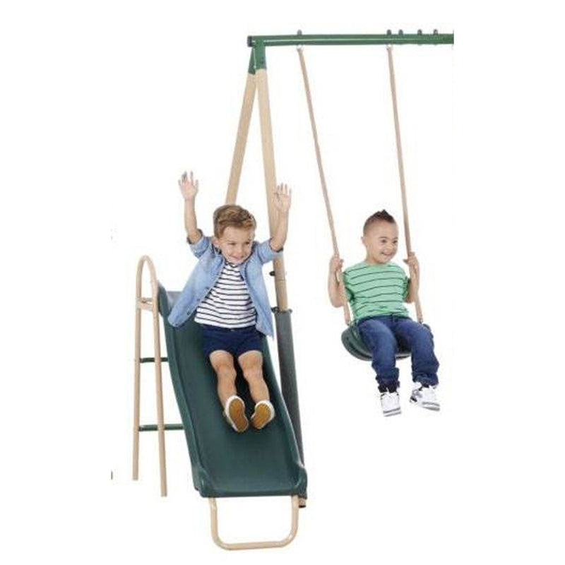 XDP Recreation Outdoor Central Park Swing Set w/ Slide, Glider, & Trapeze, Green