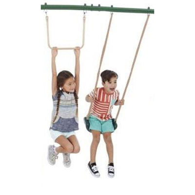 XDP Recreation Outdoor Central Park Swing Set w/ Slide, Glider, & Trapeze, Green - VMInnovations