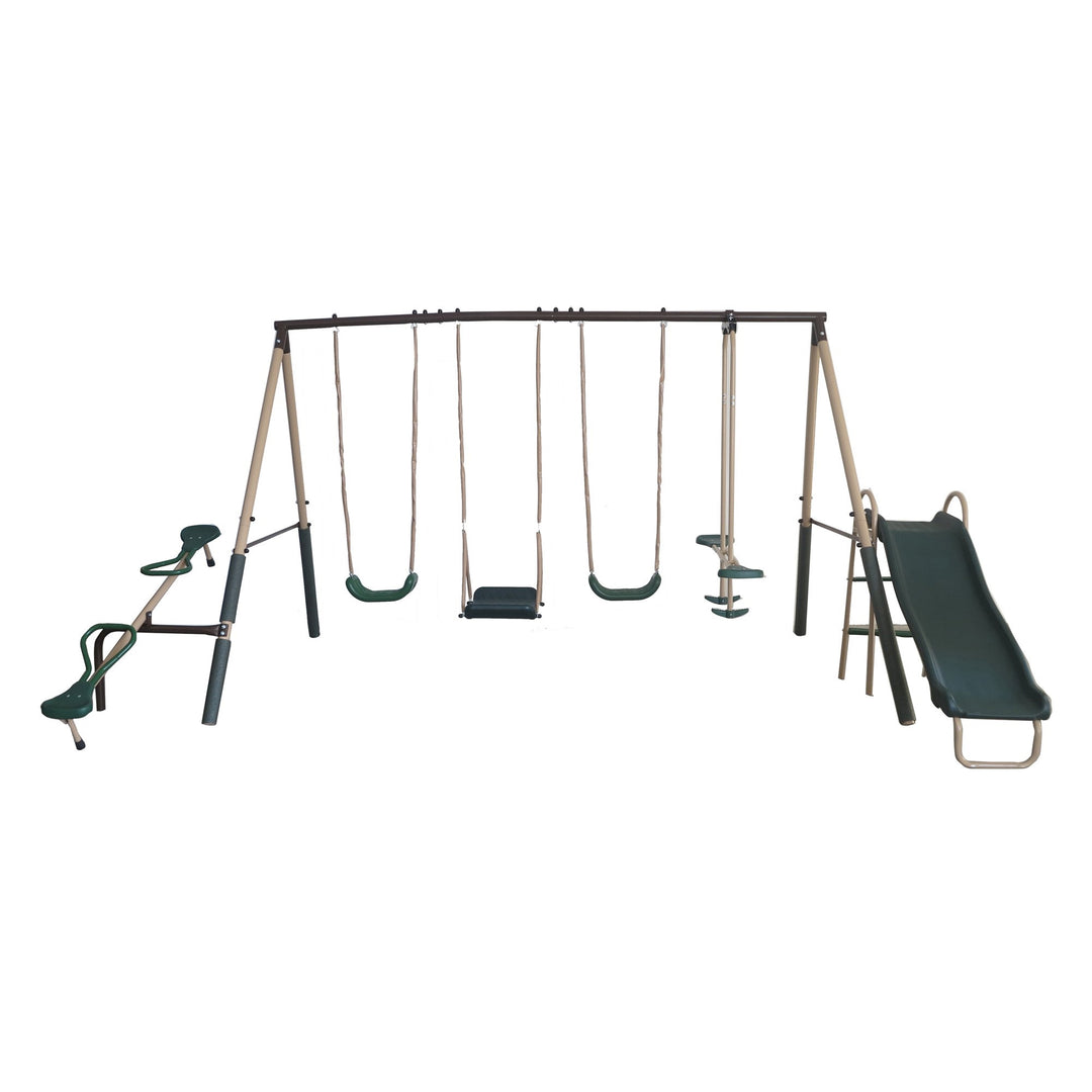 XDP Recreation Crestview Outdoor Swing Set w/ Slide, Glider, 3 Swings, & See Saw