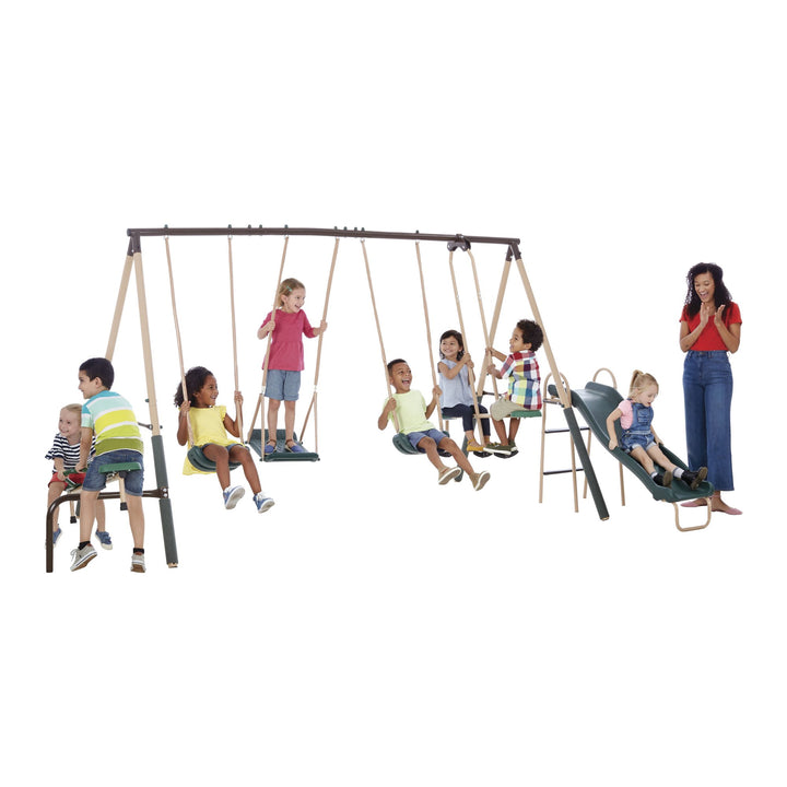 XDP Recreation Play Kids Backyard Playset Swing Set w/ Slide & See Saw(Open Box)