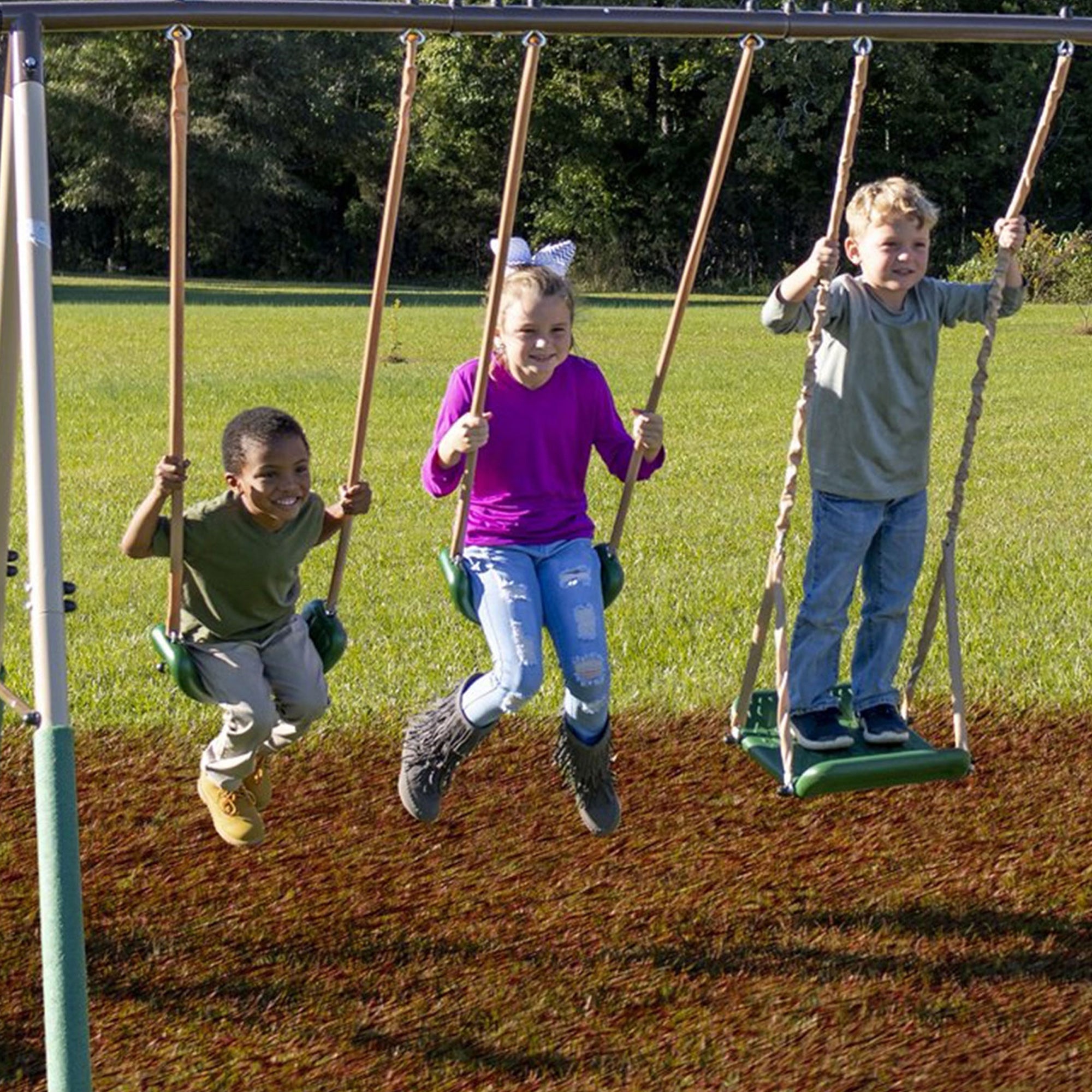 XDP Recreation Crestview Outdoor Swing Set w/ Slide, Glider, 3 Swings, & See Saw - VMInnovations