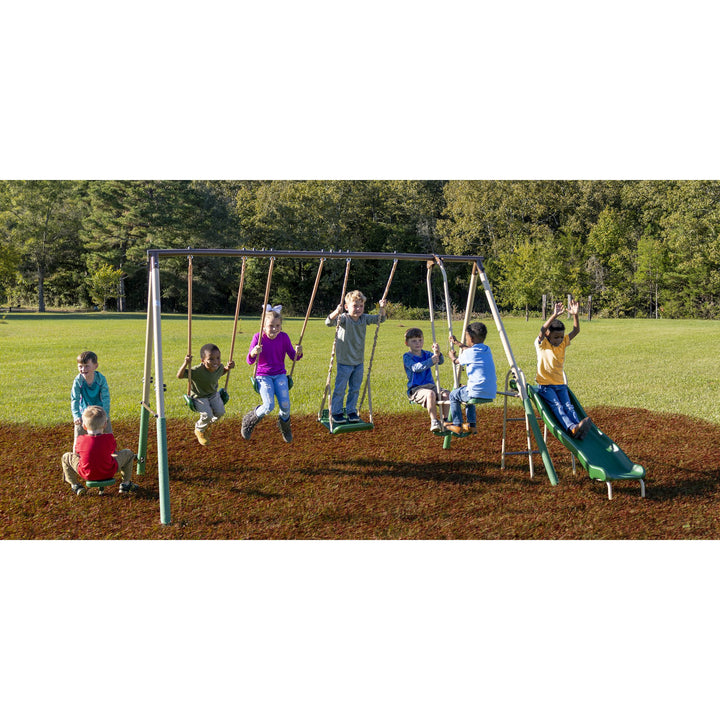 XDP Recreation Crestview Outdoor Swing Set w/ Slide, Glider, 3 Swings, & See Saw