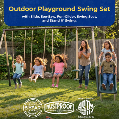 XDP Recreation Crestview Outdoor Swing Set w/ Slide, Glider, 3 Swings, & See Saw