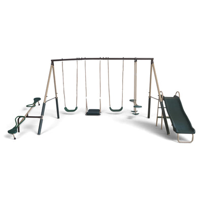 XDP Recreation Crestview Outdoor Swing Set w/ Slide, Glider, 3 Swings, & See Saw