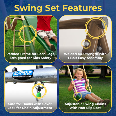 XDP Recreation Deerfield Playground Swing Set, Super Disc, Slide, Glider & Swing