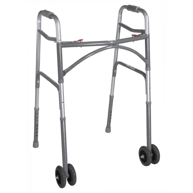 Drive Medical Bariatric 2 Button Folding Walker with Wheels, Silver (Aluminum) - VMInnovations
