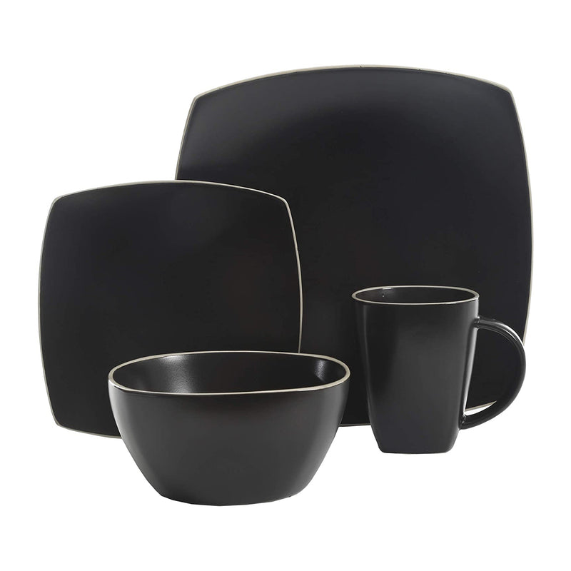 Gibson Elite Soho Lounge 16 Piece Dinnerware Set for 4, Matte Black (Open Box)