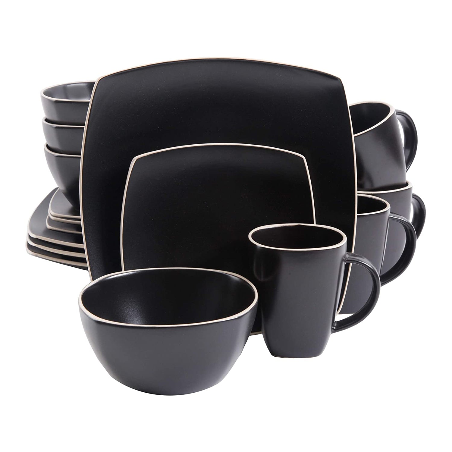 Gibson Elite Soho Lounge 16 Piece Dinnerware Set for 4, Matte Black (Used) - VMInnovations