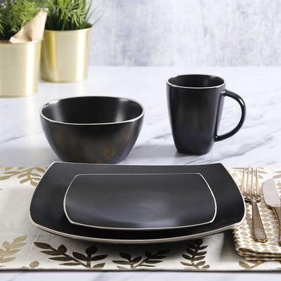Gibson Elite Soho Lounge 16 Piece Dinnerware Set for 4, Matte Black (Open Box) - VMInnovations