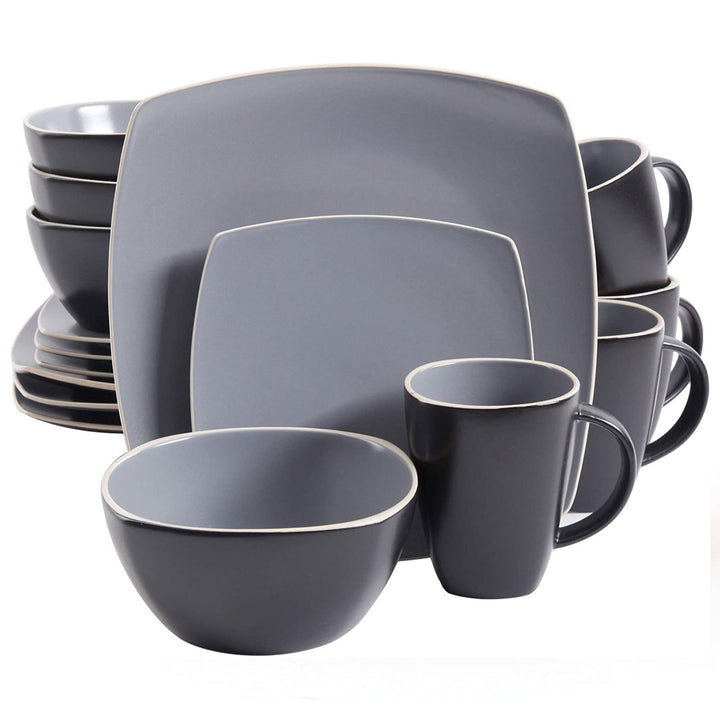 Gibson Elite Soho Lounge 16pc Plates, Bowls, & Mugs Dinner Set, Gray (Open Box)