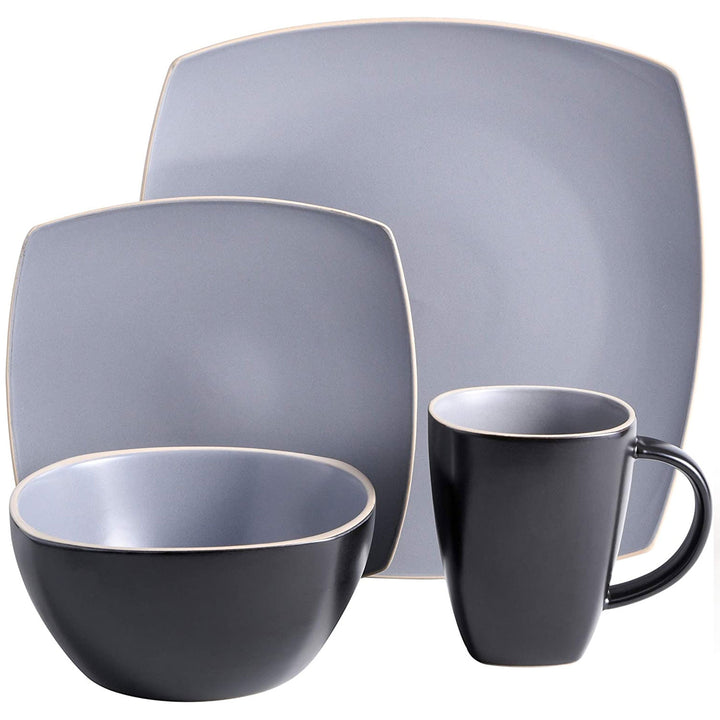 Gibson Elite Soho Lounge 16pc Plates, Bowls, & Mugs Dinner Set, Gray (Open Box)