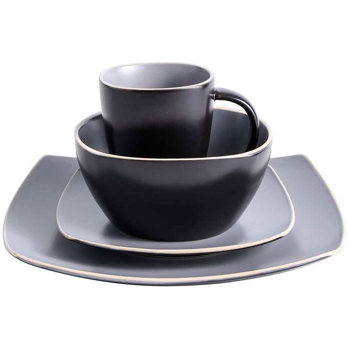 Gibson Elite Soho Lounge 16pc Plates, Bowls, & Mugs Dinner Set, Gray (Open Box)