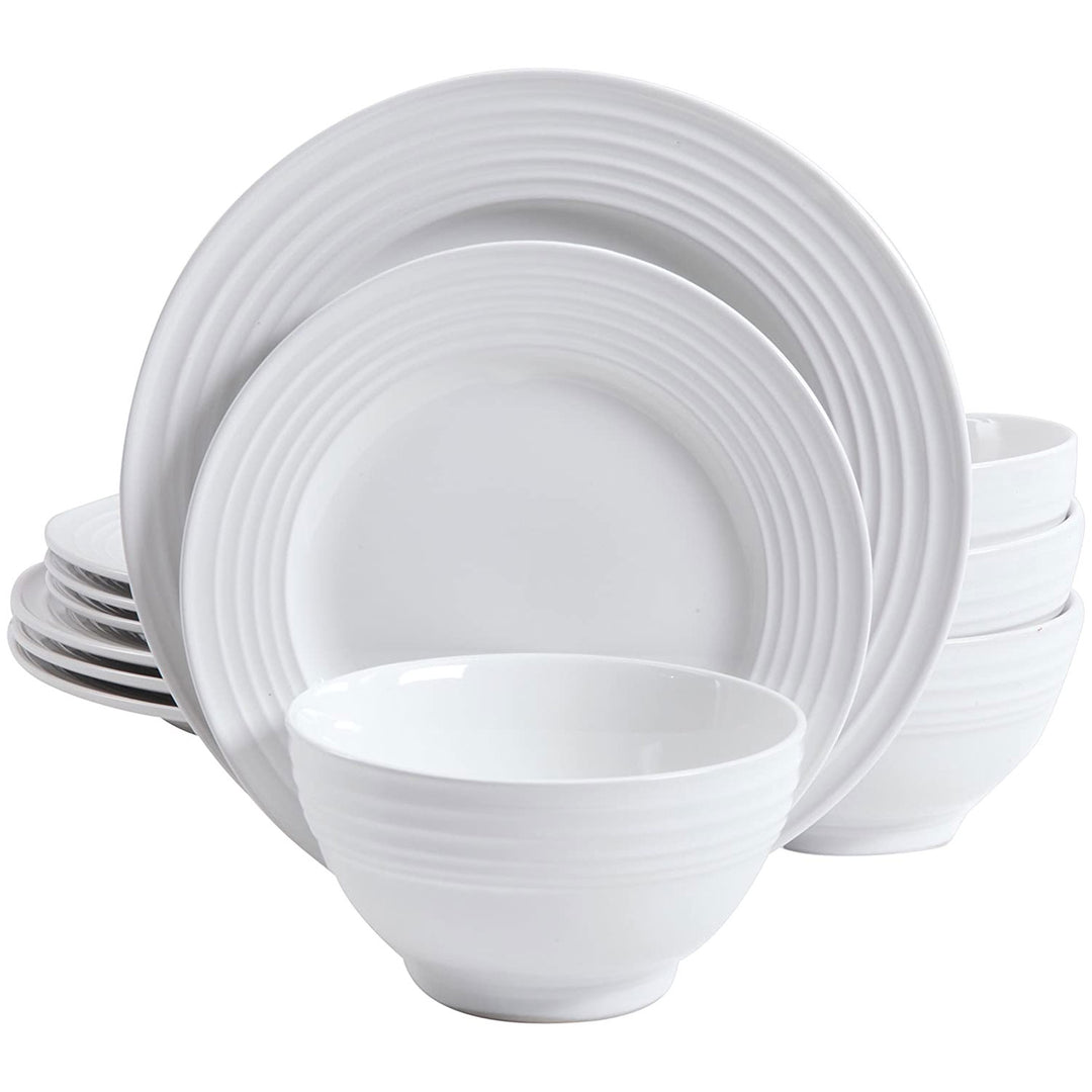 Gibson Home Cafe 12pc Stoneware 4 Person Dinnerware Serving Set, White(Open Box)
