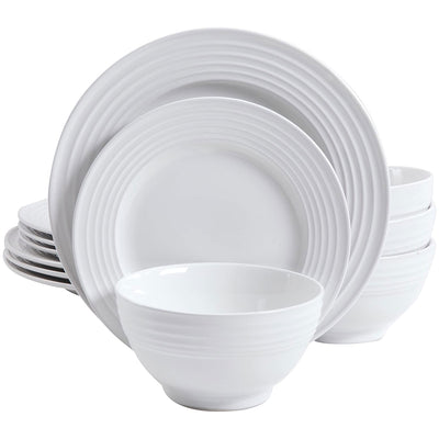 Gibson Home Cafe 12pc Stoneware 4 Person Dinnerware Serving Set, White(Open Box) - VMInnovations