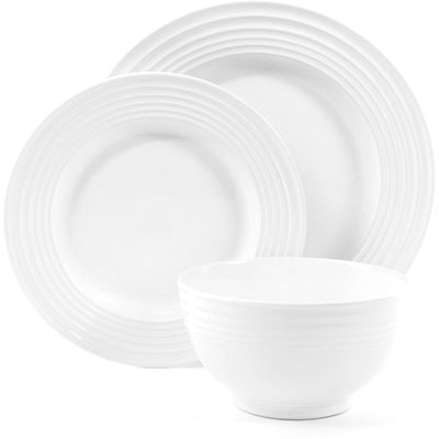 Gibson Home Cafe 12pc Stoneware 4 Person Dinnerware Serving Set, White(Open Box) - VMInnovations