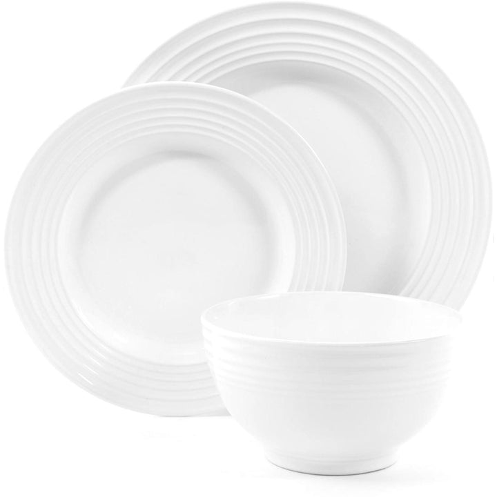 Gibson Home Cafe 12pc Stoneware 4 Person Dinnerware Serving Set, White(Open Box)