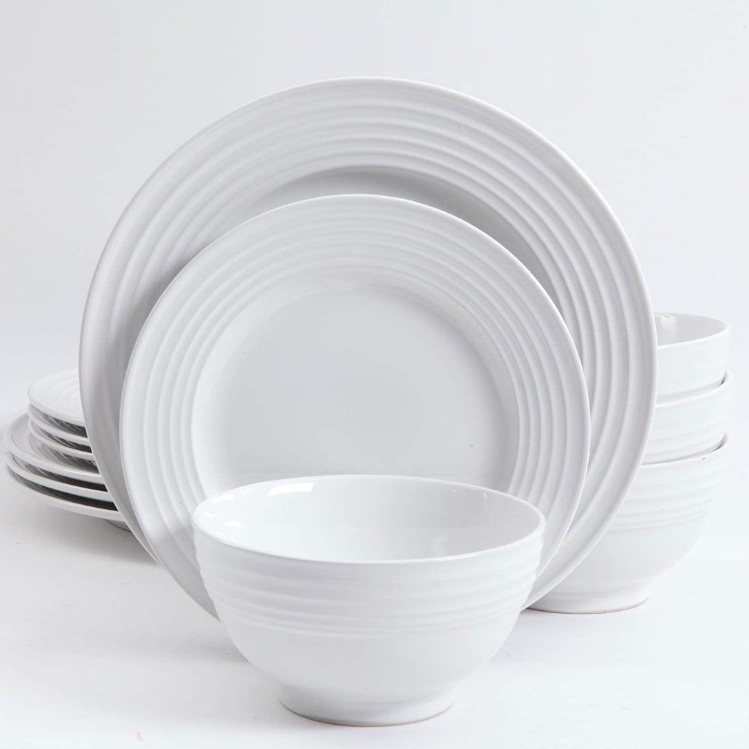 Gibson Home Cafe 12pc Stoneware 4 Person Dinnerware Serving Set, White(Open Box)