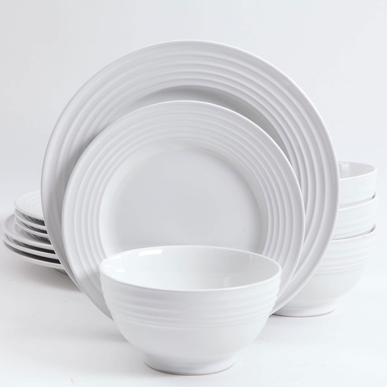 Gibson Home Cafe 12pc Stoneware 4 Person Dinnerware Serving Set, White(Open Box) - VMInnovations