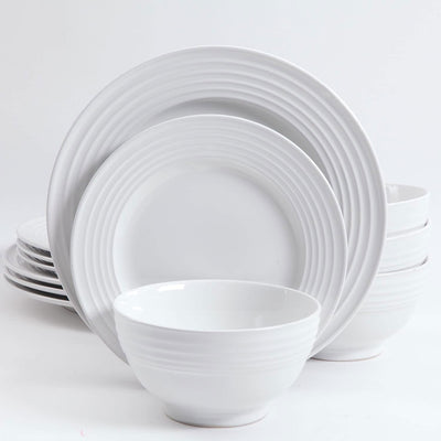 Gibson Home Cafe 12pc Stoneware 4 Person Dinnerware Serving Set, White(Open Box) - VMInnovations