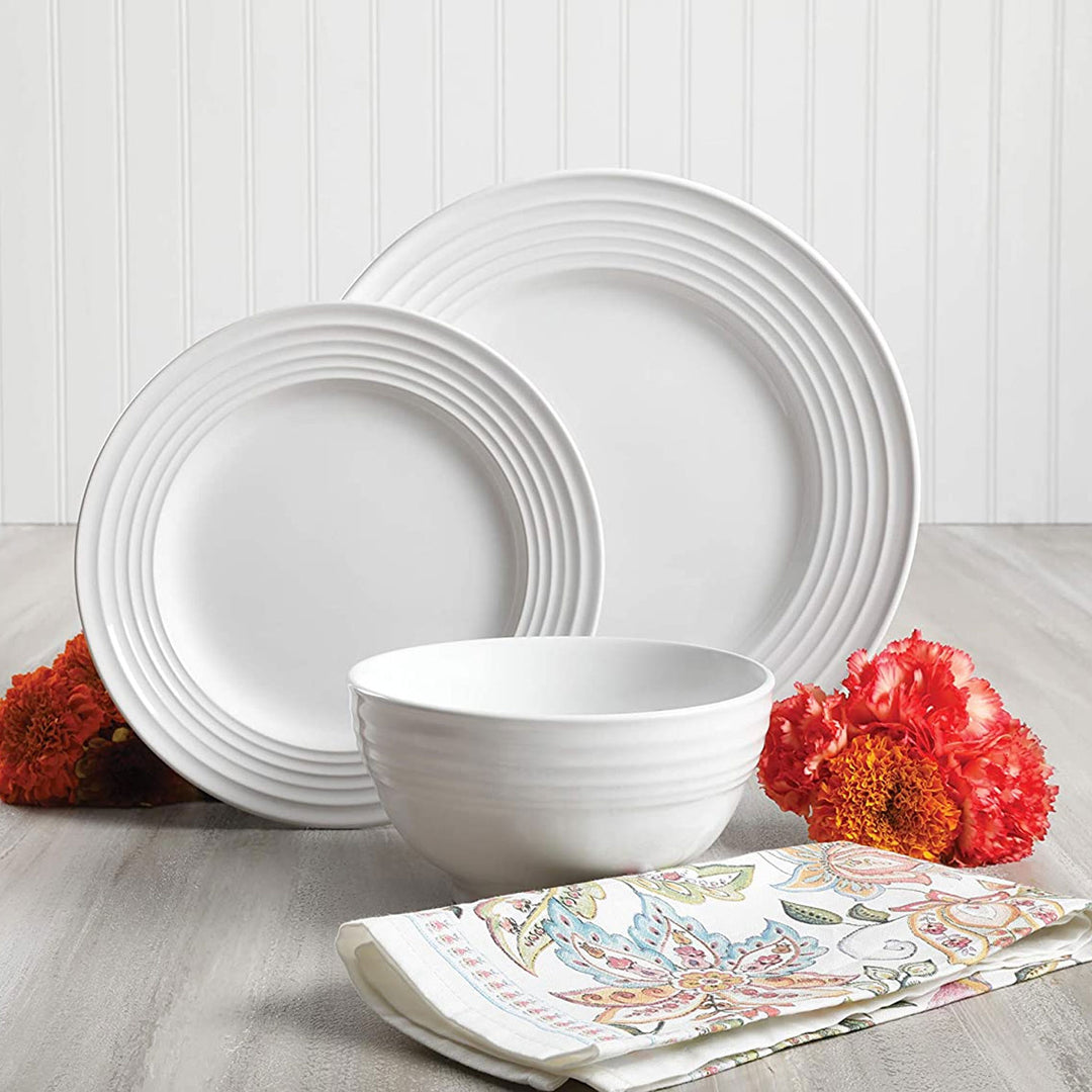 Gibson Home Cafe 12pc Stoneware 4 Person Dinnerware Serving Set, White(Open Box)