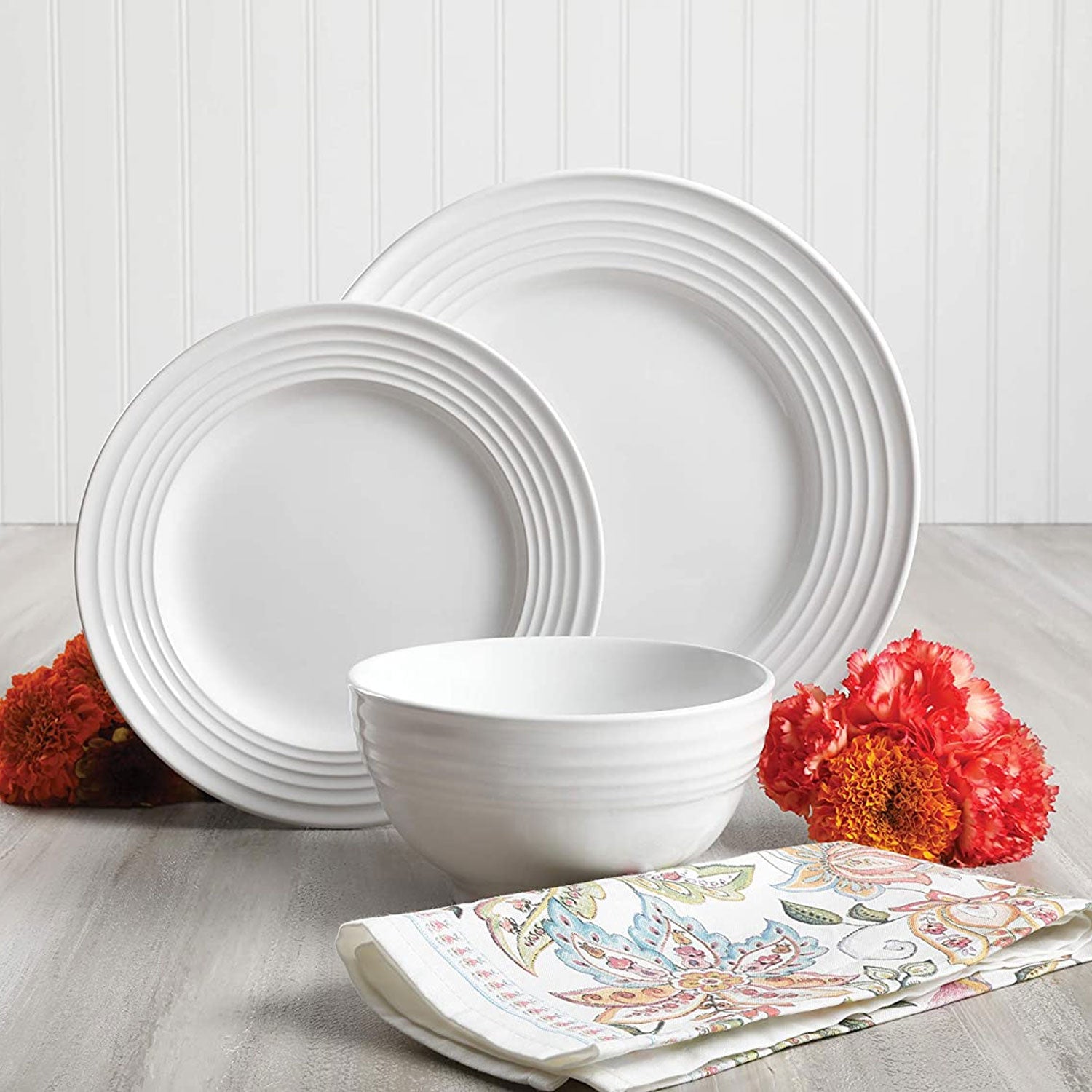 Gibson Home Cafe 12pc Stoneware 4 Person Dinnerware Serving Set, White(Open Box) - VMInnovations