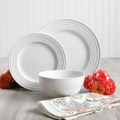 Gibson Home Cafe 12pc Stoneware 4 Person Dinnerware Serving Set, White(Open Box) - VMInnovations
