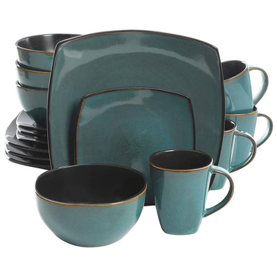 Gibson Elite Soho Lounge 16pc Plates, Bowls, & Mugs Dinnerware Set, Teal (Used)